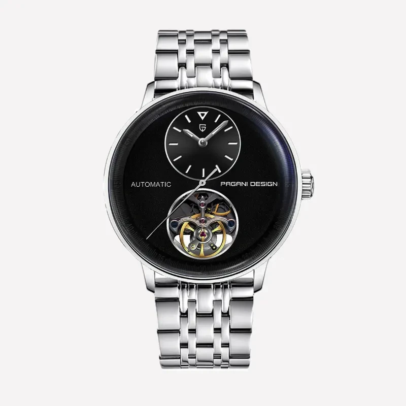 Pagani Design Black Dial Tourbillon Stainless Steel Men's Watch- PD-1796